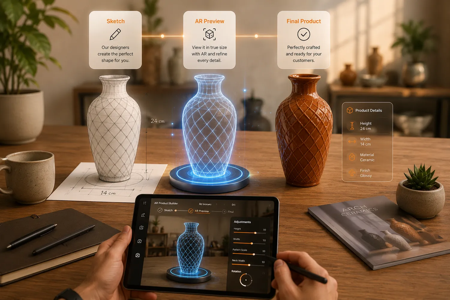 A product and its 3D wireframe model