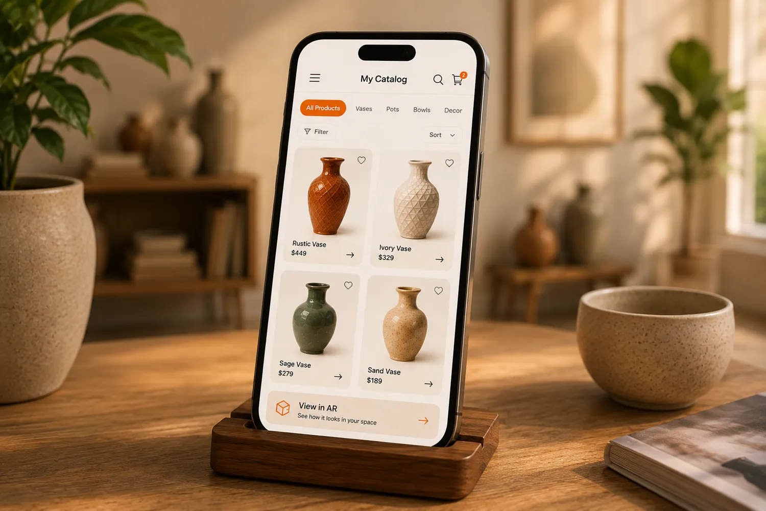 A phone showing the AR catalogue
